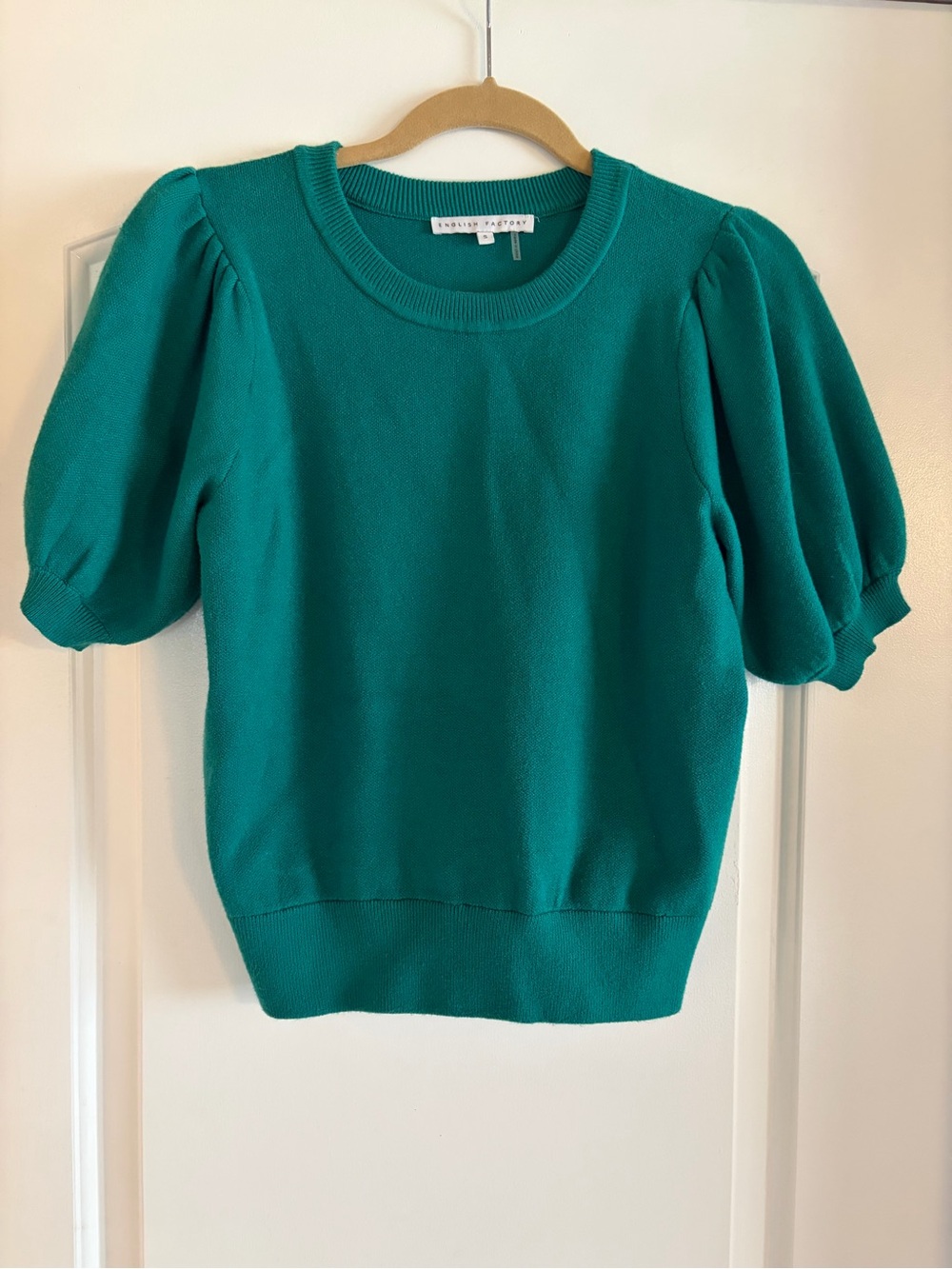 English Factory Green Puff Sleeve Knit Top- size small